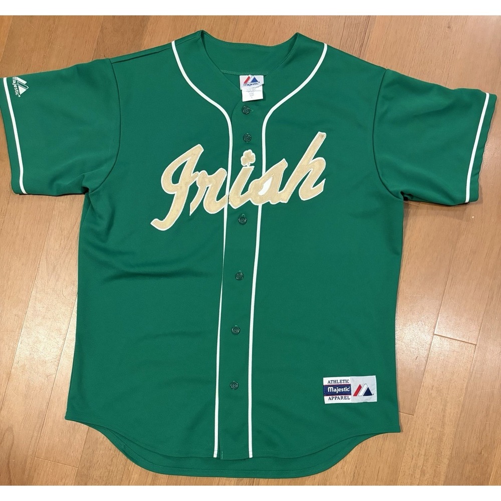Vintage 90s Majestic Notre Dame Fighting Irish Baseball Green Mesh Jersey Large